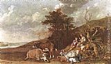 Shepherd Canvas Paintings - Landscape with Shepherdess and Shepherd Playing Flute